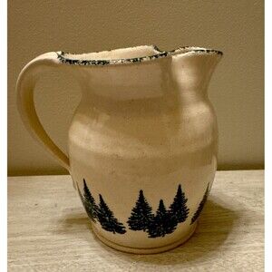 VTG 1992 Three Rivers Pottery Stoneware Pitcher – Hand-Thrown Pine Tree Motif